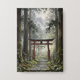 Mystical forest and torii gate that symbolizes it button