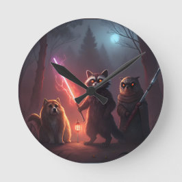 Mystical Forest Battle Animals Art Runde Wanduhr