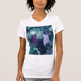 Mystical Forest Cats Art Whimsical Night Cat T-Shirt