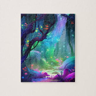 Mystical Forest Celestial Blue Night Sky Puzzle