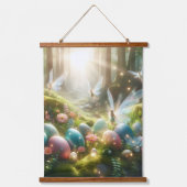 Mystical Forest Fairy Magical Spring Eggs Wandteppich Mit Holzrahmen (Vorderseite)