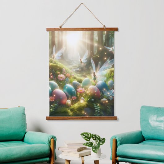 Mystical Forest Fairy Magical Spring Eggs Wandteppich Mit Holzrahmen (Wohnzimmer)