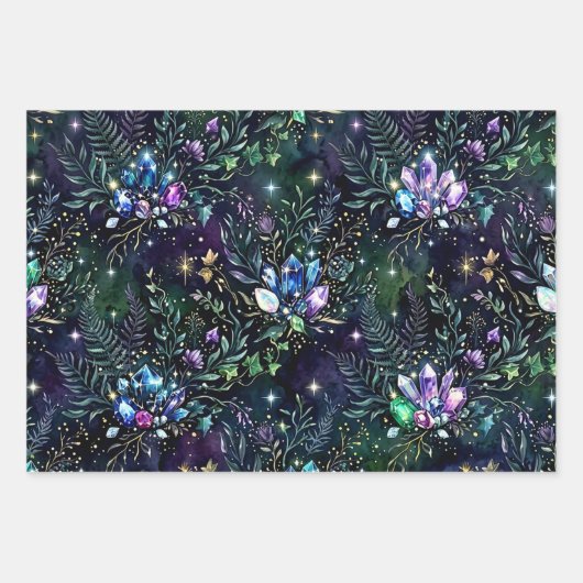 Mystical Forest Gemstones Print Flachverpackung Geschenkpapier Set (Vorderseite)