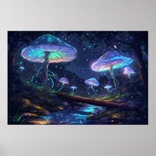 Mystical Forest Glow - Biolumineszierendes Pilz Poster