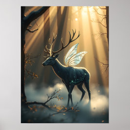Mystical Forest Stag with Fairy Wings Poster