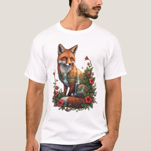 Mystical Fox Tropical Temple Landscape Wildlife T-Shirt (Vorderseite)
