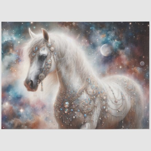 Mystical Galaxy and White Horse Fantasy Decoupage Seidenpapier (Vorderseite)