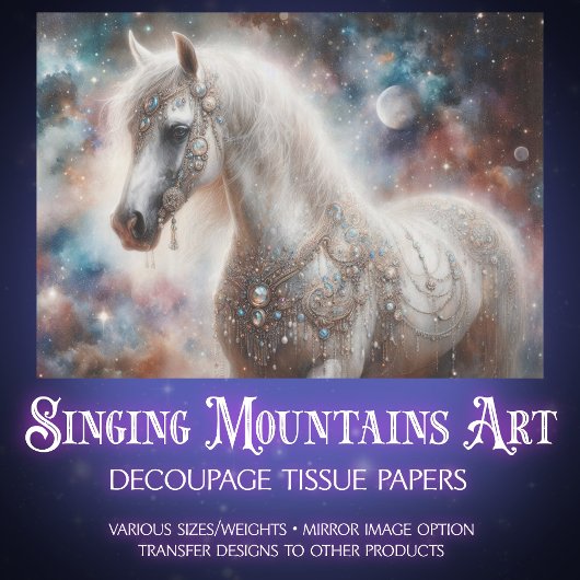 Mystical Galaxy and White Horse Fantasy Decoupage Seidenpapier
