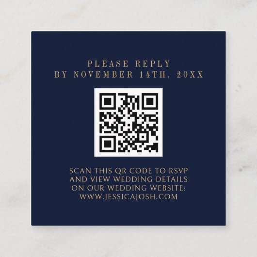 Mystical Galaxy Navy Blue QR Code Wedding RSVP Begleitkarte (Rückseite)