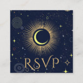 Mystical Galaxy Navy Blue QR Code Wedding RSVP Begleitkarte (Vorderseite)