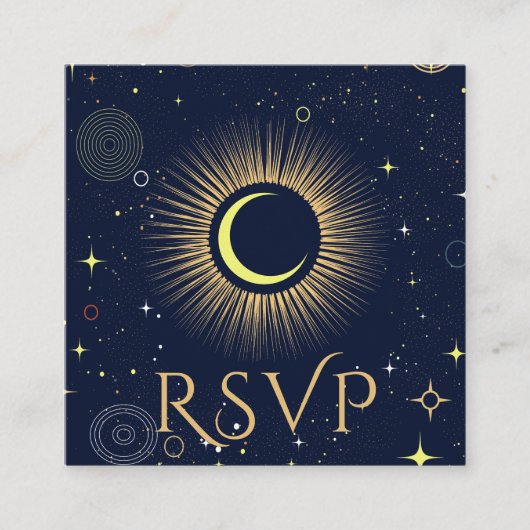Mystical Galaxy Navy Blue QR Code Wedding RSVP Begleitkarte (Vorderseite)