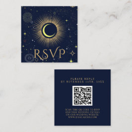Mystical Galaxy Navy Blue QR Code Wedding RSVP Begleitkarte