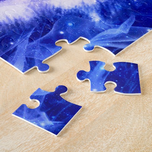 Mystical Galaxy Wolf-Gesicht mit Vollmond Puzzle (Seite)