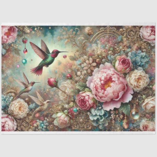 Mystical Garden Hummingbird & Rose Decoupage  Seidenpapier (Vorderseite)