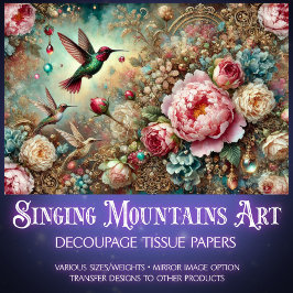 Mystical Garden Hummingbird & Rose Decoupage  Seidenpapier