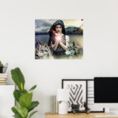Mystical Girl with Fire Ball and Wolves Poster (Heimbüro)