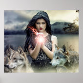 Mystical Girl with Fire Ball and Wolves Poster (Vorne)