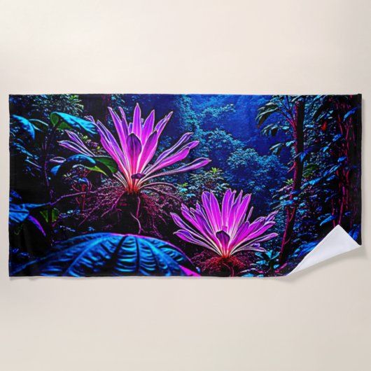 Mystical Glowing Jungle Bloom Design Strandtuch (Vorderseite)