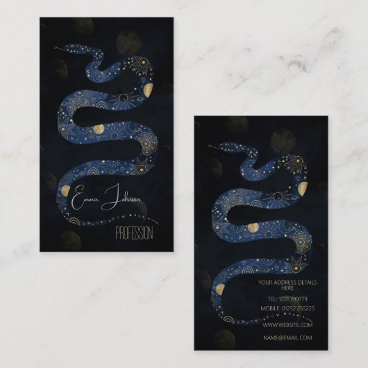 Mystical Gold Blue Serpent Galaxy Design Visitenkarte (Vorne/Hinten)