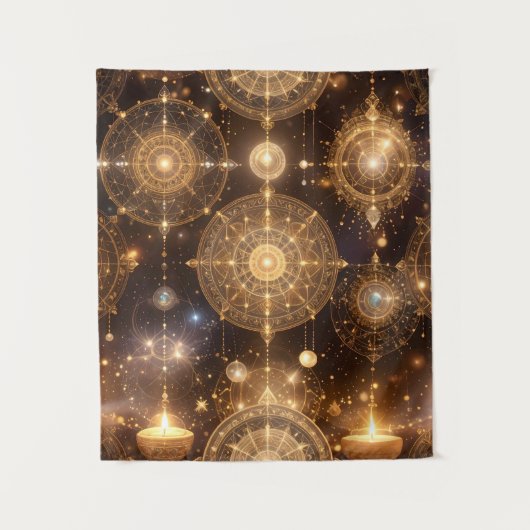 Mystical Gold Celestial Diagramm Tapestry Wandteppich (Vorderseite)