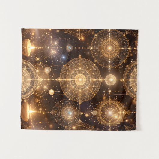 Mystical Gold Celestial Diagramm Tapestry Wandteppich (Vorderseite (Horizontal))