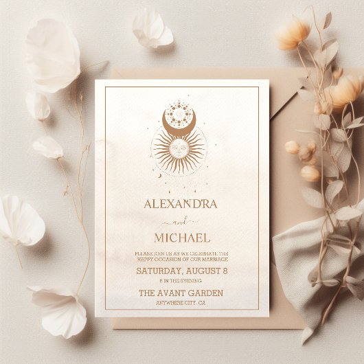 Mystical  Gold Celestial Stars Wedding  Invitation Einladung