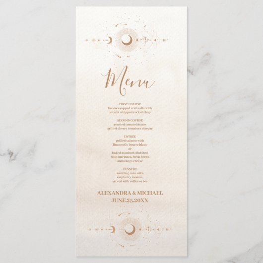 Mystical Gold Celestial Stars Wedding Menükarte (Rückseite)