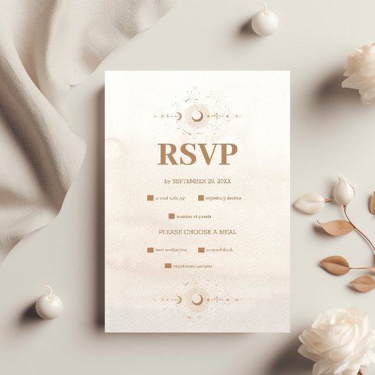 Mystical Gold Celestial Stars Wedding RSVP Karte