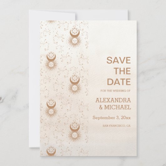 Mystical Gold Celestial Stars Wedding Save The Date (Vorderseite)