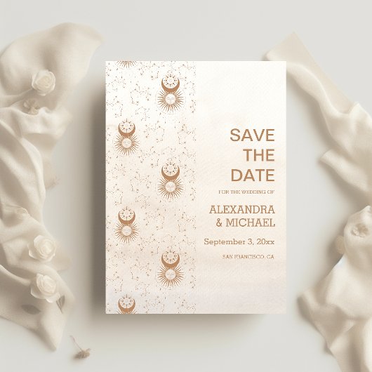 Mystical Gold Celestial Stars Wedding Save The Date