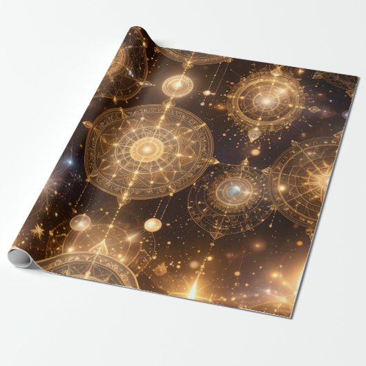 Mystical Gold Celestial Wrapping Paper Geschenkpapier (Ungerollt)