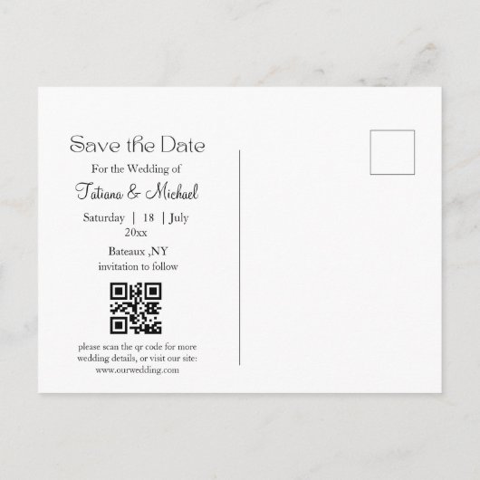 mystical gold script qr Foto Save the Date Ankündigungspostkarte (Rückseite)