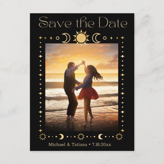 mystical gold script qr Foto Save the Date Ankündigungspostkarte (Vorderseite)