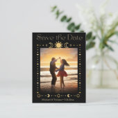 mystical gold script qr Foto Save the Date Ankündigungspostkarte (Stehend Vorderseite)