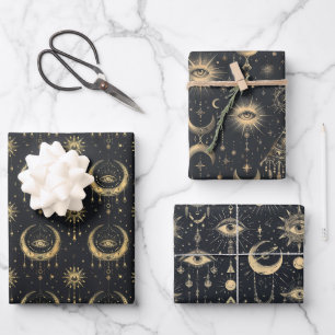 Mystical Gothic Arcane Black Gold Geschenkpapier Set