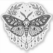 Mystical Gothic Moth Botanical Celestial Line Art Aufkleber (Vorderseite)