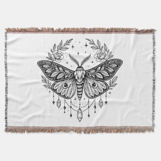 Mystical Gothic Moth Botanical Celestial Line Art Decke (Vorderseite)