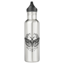 Mystical Gothic Moth Botanical Celestial Line Art Edelstahlflasche