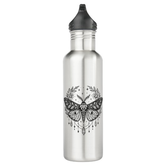 Mystical Gothic Moth Botanical Celestial Line Art  Edelstahlflasche (Rechts)