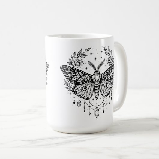 Mystical Gothic Moth Botanical Celestial Line Art  Kaffeetasse (VorderseiteRechts)