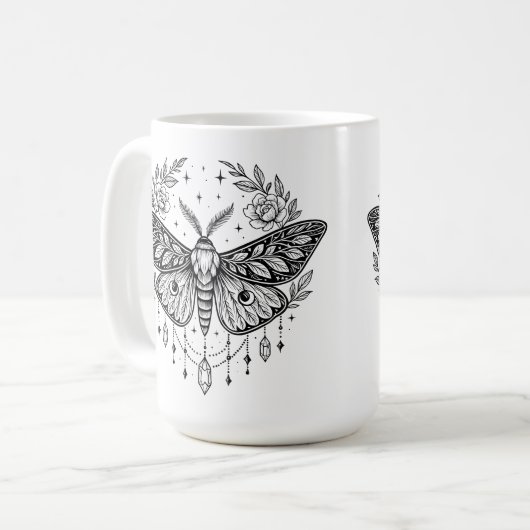 Mystical Gothic Moth Botanical Celestial Line Art  Kaffeetasse (Vorderseite Links)