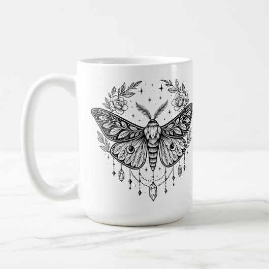 Mystical Gothic Moth Botanical Celestial Line Art Kaffeetasse (Links)
