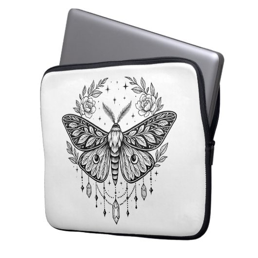 Mystical Gothic Moth Botanical Celestial Line Art Laptopschutzhülle (Vorderseite Links)