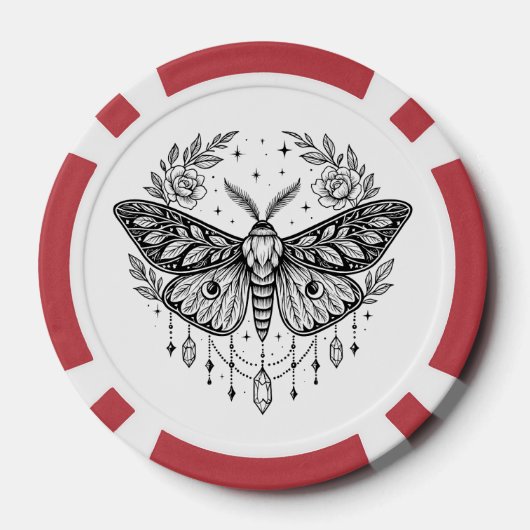 Mystical Gothic Moth Botanical Celestial Line Art Pokerchips (Rückseite)
