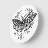 Mystical Gothic Moth Botanical Celestial Line Art Runde Wanduhr (Winkel)