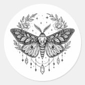 Mystical Gothic Moth Botanical Celestial Line Art Runder Aufkleber (Vorderseite)
