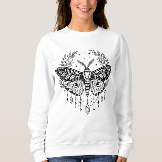 Mystical Gothic Moth Botanical Celestial Line Art  Sweatshirt (Vorderseite)