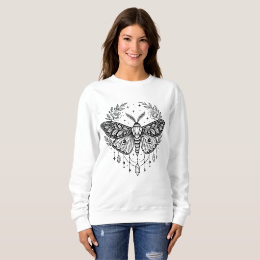 Mystical Gothic Moth Botanical Celestial Line Art  Sweatshirt (Vorne ganz)
