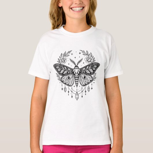 Mystical Gothic Moth Botanical Celestial Line Art  T-Shirt (Vorderseite)