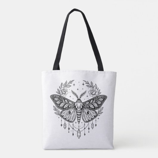 Mystical Gothic Moth Botanical Celestial Line Art Tasche (Rückseite)